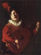 MANFREDI, Bartolomeo Lute Playing Young sg oil painting on canvas